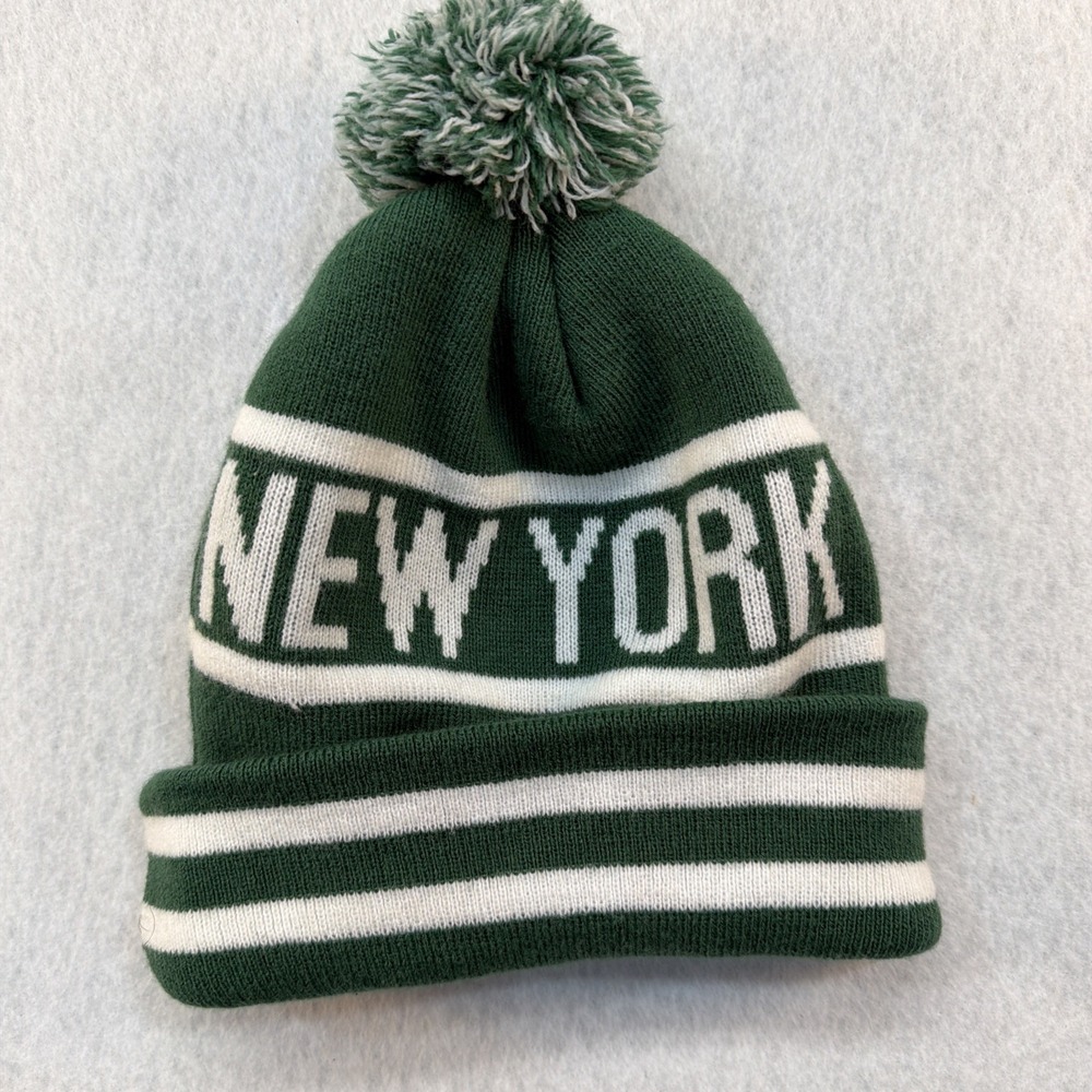 New York Pom Pom Winter Beanie‎ Hat Cuffed Cable Knit Cap Green